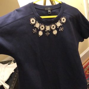 JCrew navy blue blouse with ornate beading